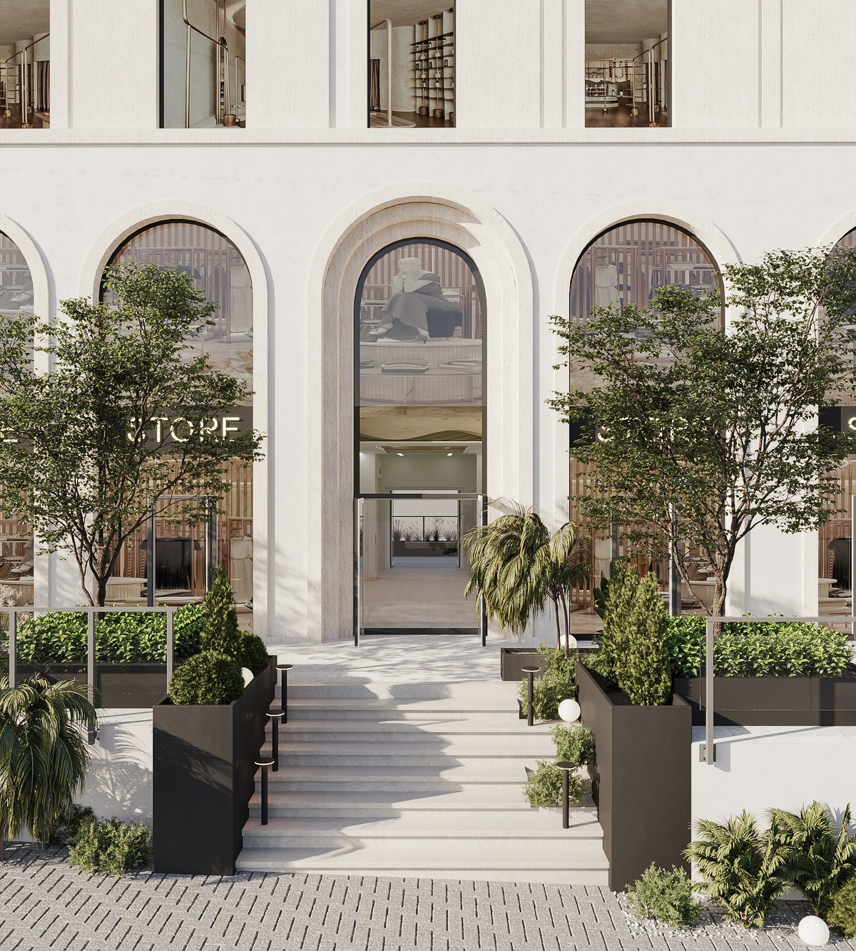 ARC WALK arched retail entrance